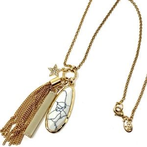 LOFT Long Gold Star Tasseled Charm Necklace